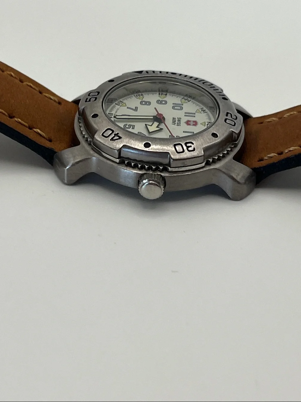 Swiss Army Stainless Steel Watch with Tan Leather Strap